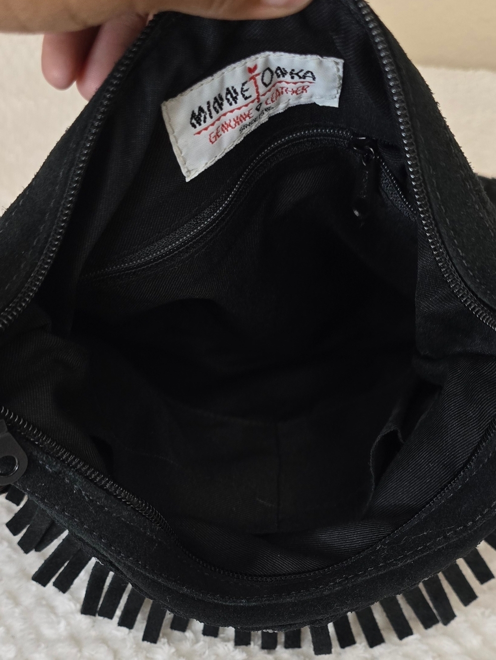 Minnetonka Black Suede Fringe Crossbody Bag Boho Western Festival Purse - Picture 5 of 10